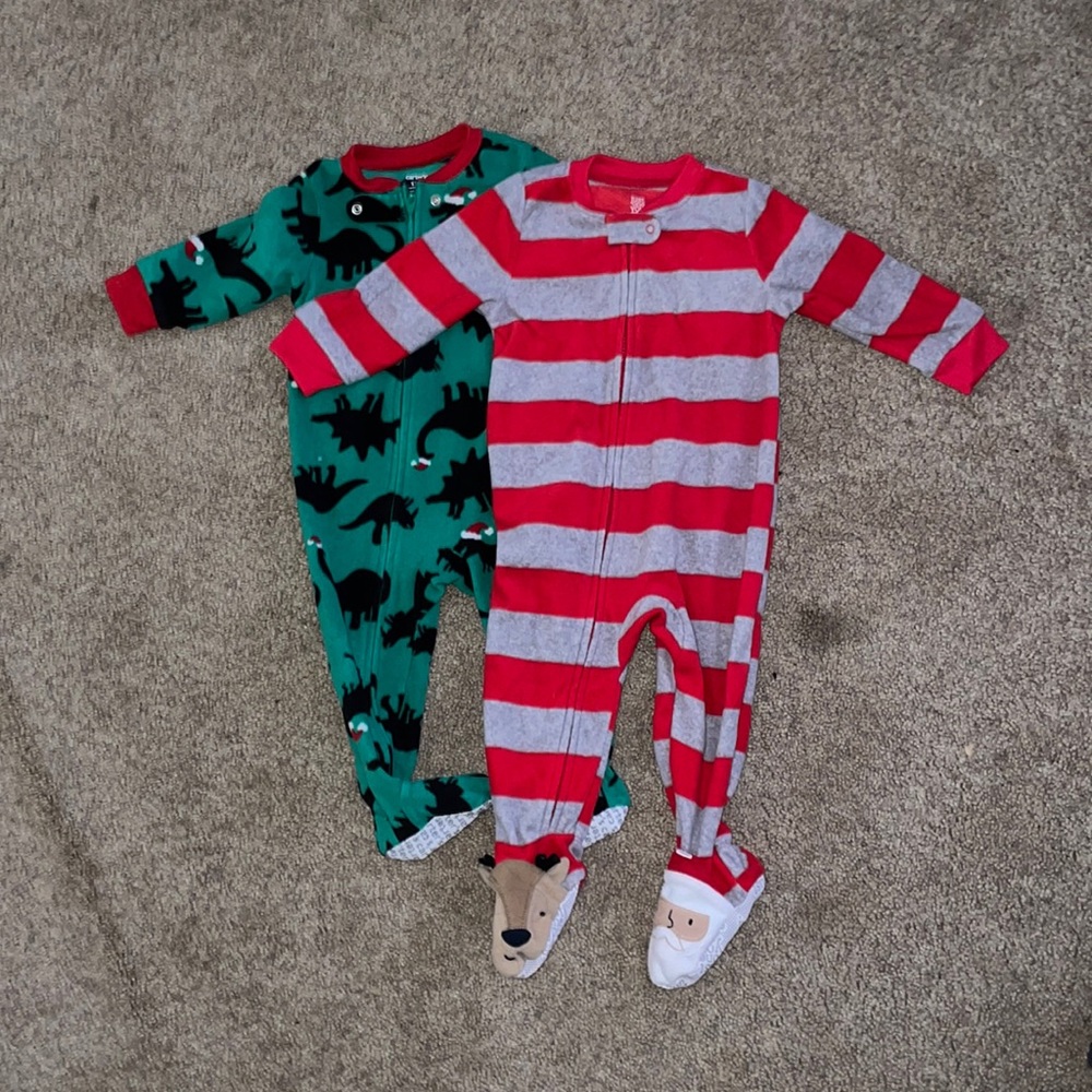 2 holiday footie pajamas